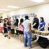 Students line up for pizza during SGA's Student Appreciation event. 